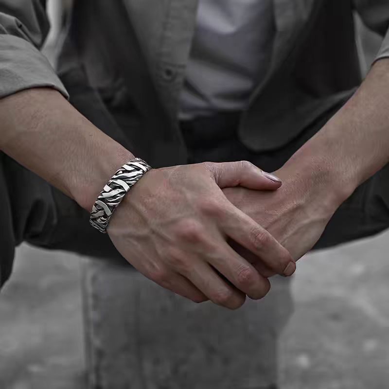 Men's Silver Braided Pattern Bracelet