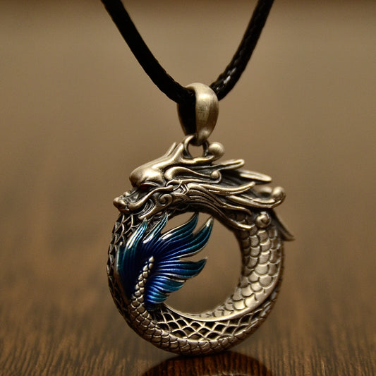 Pure Silver Hollowed-out Auspicious Dragon Pendant